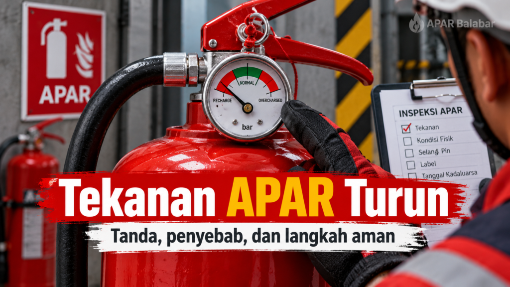 Tekanan APAR turun dengan pemeriksaan manometer dan kondisi alat pemadam